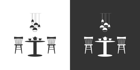 Table and chairs icon. Vector interior icon isolated on black and white background