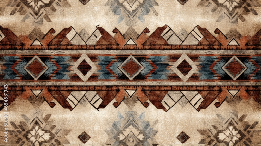 Poster ethnic pattern on grunge fabric texture boho style rug design 3d art