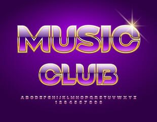 Vector premium sign Music Club. Glossy gradient Font. Artistic set of Alphabet Letters and Numbers