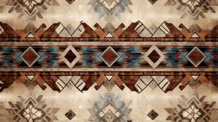 Ethnic pattern on grunge fabric texture boho style rug design 3D art