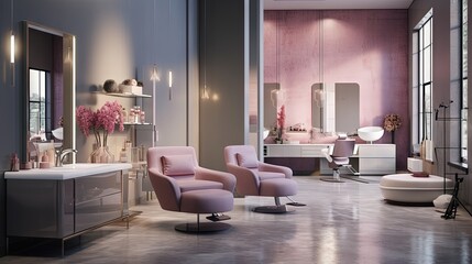 Contemporary salon interior shown in 3D illustrations