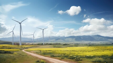 Spring in South Africa wind turbines in bloom - obrazy, fototapety, plakaty