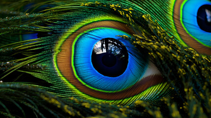 Obraz premium eye of the peacock vibrant color design watching