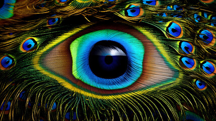 Obraz premium eye of the peacock vibrant color design watching