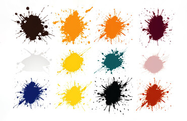 Collection of detailed ink splats isolated on white background
