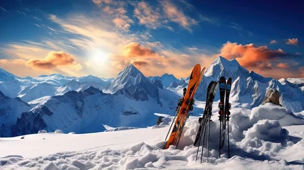 Fotobehang Enjoy skiing in South Tirol Solda Italy with your backcountry gear on snowy mountains during winter © vxnaghiyev