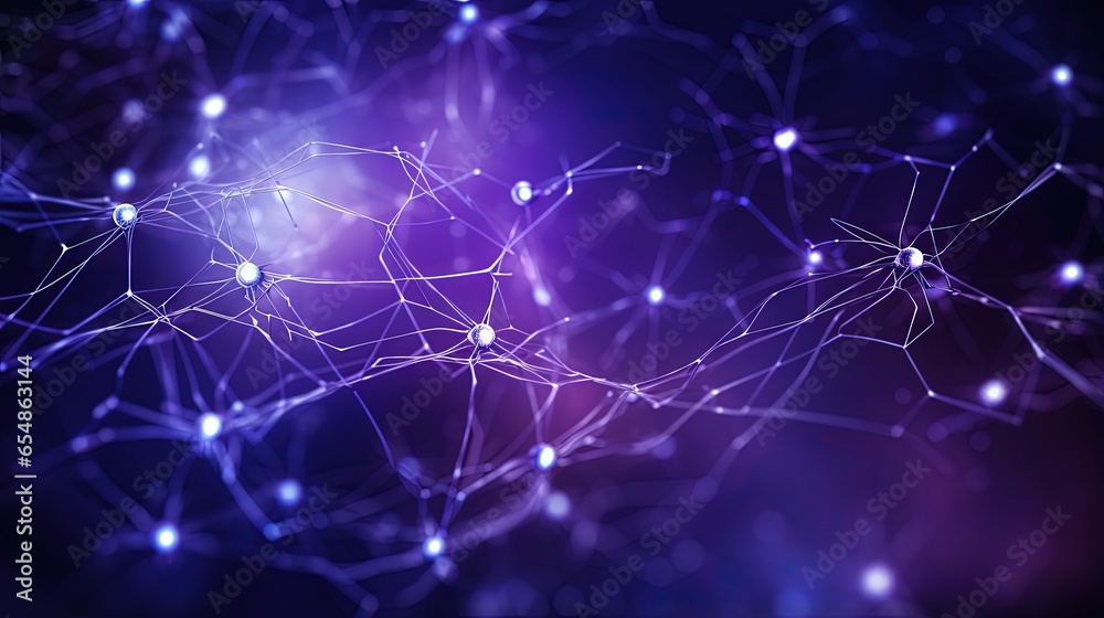 Fototapete futuristic purple background with 3d rendered brain neurons connected by triangles dots and lines