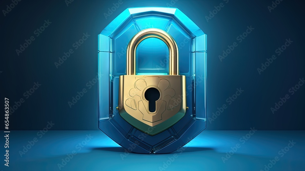 Aufkleber Cyber security concept 3D padlock shaped shield for safety and privacy in internet networking