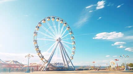 Amusement park s big wheel with blue sky backdrop - Powered by Adobe