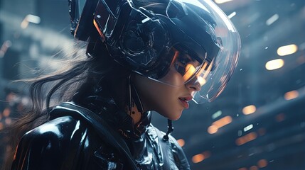 Sci fi cyberpunk girl in futuristic cyber suit High tech futuristic man Virtual reality and cyberpunk concept 3D rendering and illustration - obrazy, fototapety, plakaty