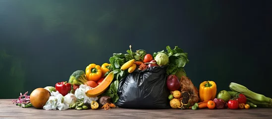 Foto op Canvas Compostable fruit and vegetable waste in bag on table with copyspace for text © 2rogan