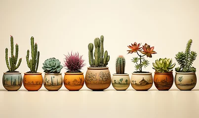 Crédence de cuisine en verre imprimé Cactus Drawn different cacti in vintage style.