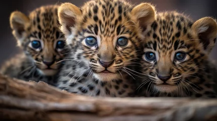 Fotobehang Group of leopard cubs close up © Veniamin Kraskov
