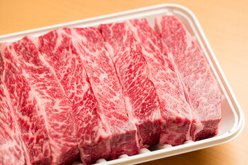Slice of fresh beef in package
