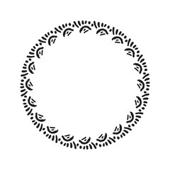 Scandi wreath in quirky vector style isolated on white background. Decorative frames for playful antique graphics. Monochrome ornate quirky illustration. 