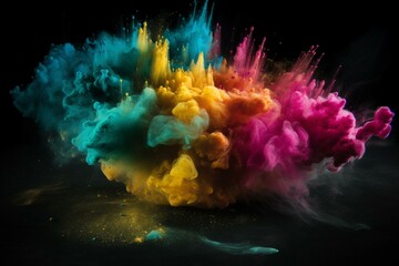 Vibrant colored dust explosion. Generative AI