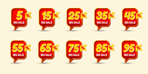 vector sale discount bundle red yellow 15%, 25%,35%, 45%, 55%, 65%, 75%,85%,95%,5%