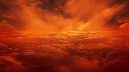 An orange sky that is burning, in the style of moody tonalism, crimson and bronze, ethereal cloudscapes, orange and crimson, commission for, warm tonal range - obrazy, fototapety, plakaty