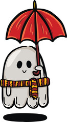 A little ghost under an umbrella. Vector illustration