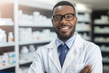 Portrait of confident male pharmacist  - obrazy, fototapety, plakaty