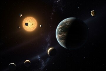 Illustration of exoplanets in a star-filled universe. Generative AI