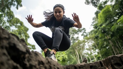 Professional Parkour Women Performing Parkour Wearing Casual Outfits