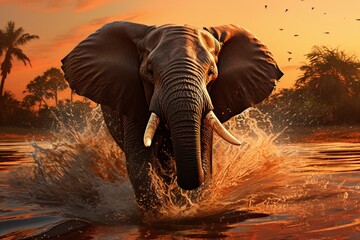 elephant at sunset