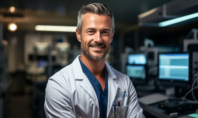 Fototapeta premium Ensuring Cardio Health: Technologist Conducting Vital Tests.