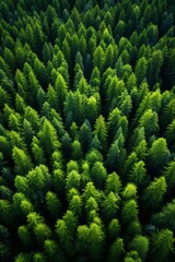 Aerial view of coniferous forest with coniferous trees