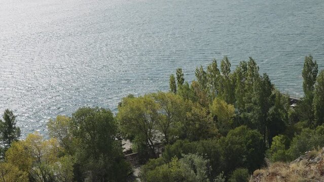 Sevan lake in October on a hazy day