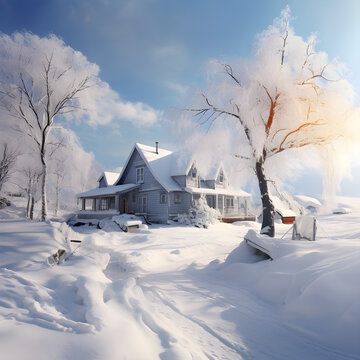 a photo realistic snow scene