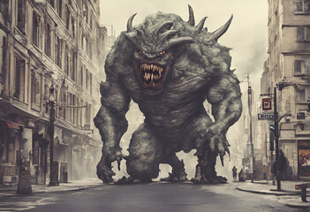A monster in the city - obrazy, fototapety, plakaty