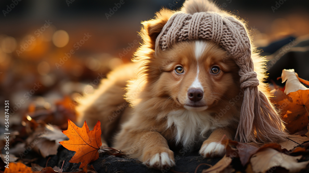 Wall mural portrait of a dog with a scarf HD 8K wallpaper Stock Photographic Image