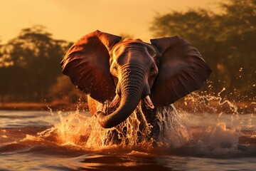 elephant at sunset