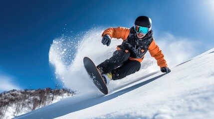 Professional Male Snowboarder Playing Snowboarding Using Snowboard Equipment on Snow Hill