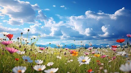 A large, green flower meadow with colorful flowers, ai generated