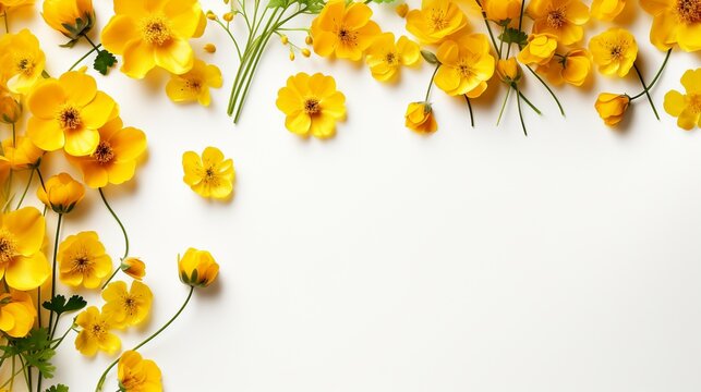 yellow buttercup corner border on large white background