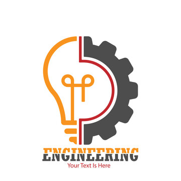 A gear and a light bulb. The idea embodied in the industry. Technical logo. Color vector illustration for logo, sticker or label, modern design highlighted on white background