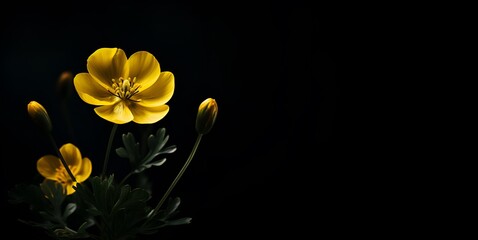 beautiful buttercup flower macro blank space, ai generative