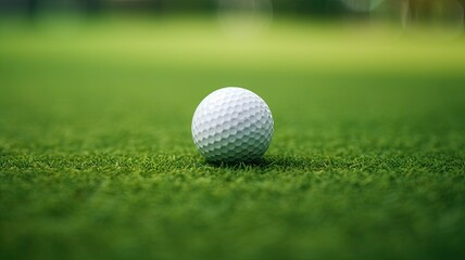 Obraz premium a golf ball sitting on the smooth, short-cropped grass of a putting green. The ball's texture and the precision of the green create an ideal composition.
