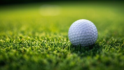 Obraz premium a golf ball sitting on the smooth, short-cropped grass of a putting green. The ball's texture and the precision of the green create an ideal composition.