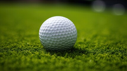 Fototapeta premium a golf ball sitting on the smooth, short-cropped grass of a putting green. The ball's texture and the precision of the green create an ideal composition.