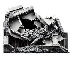 collapsed building on a transparent background