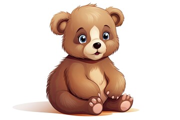 A cute cartoon brown bear sitting on a white background created with Generative AI technology