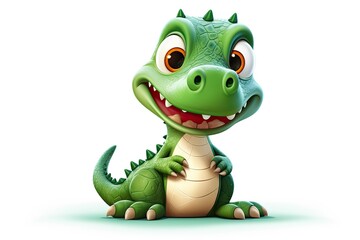 Fototapeta premium A cute cartoon dragon sitting on the ground in a safari-like setting created with Generative AI technology