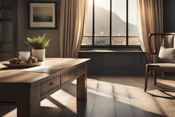 A Photograph A cozy, sunlit interior with muted tones. Soft, flowing lines accentuate organic shapes, inviting viewers to embrace tranquility.