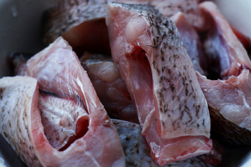 raw fish steaks bream close-up