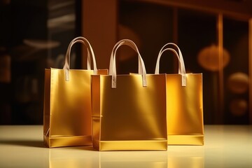 Golden shopping bags mock up