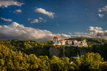 A view to the beautiful castle built on large rock at Vranov nad Dyji, Czech republic.