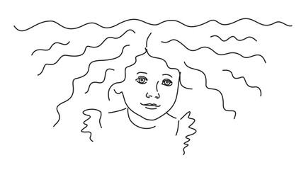 Drawing of a girl with long hair, vector graphics, eps